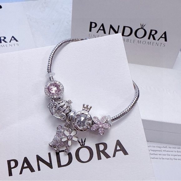 Pandora Silver and Pink Charm Bracelet - Picture 4 of 7